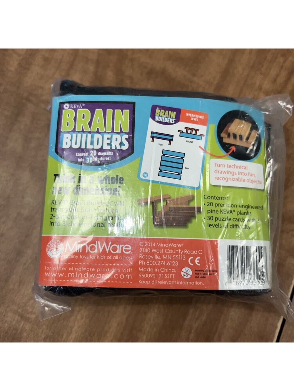 Keva Brain Builders Mindware 20 Planks, 30 Puzzle Cards STEM New
